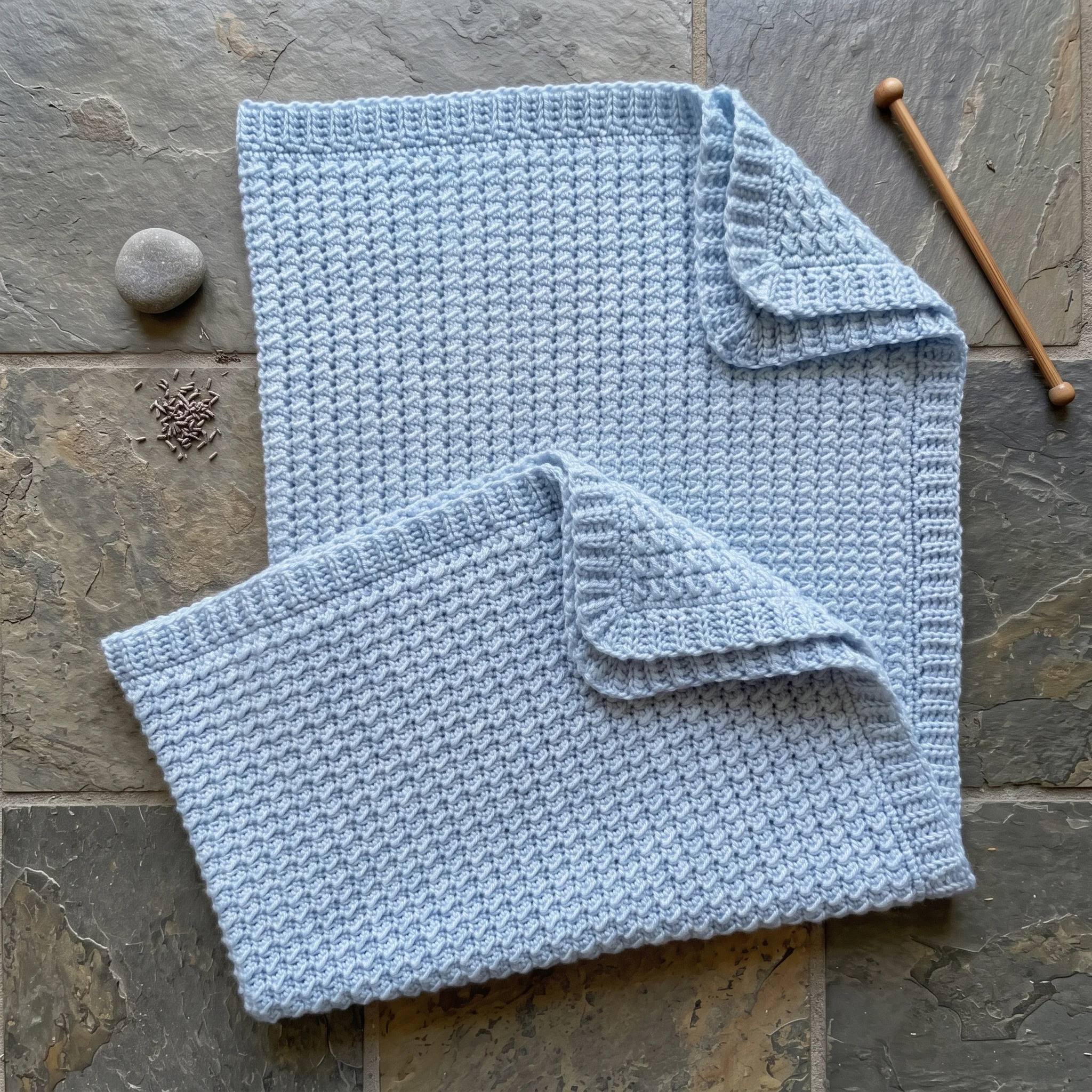 Close up of ribbed border on crochet baby blanket