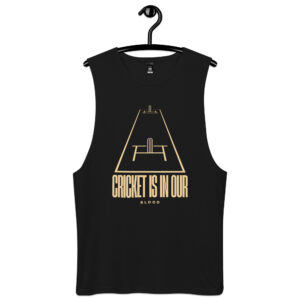 cricket is in our blood standard quality men’s drop arm tank top