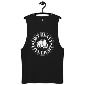 lift heavy live light men’s drop arm tank top