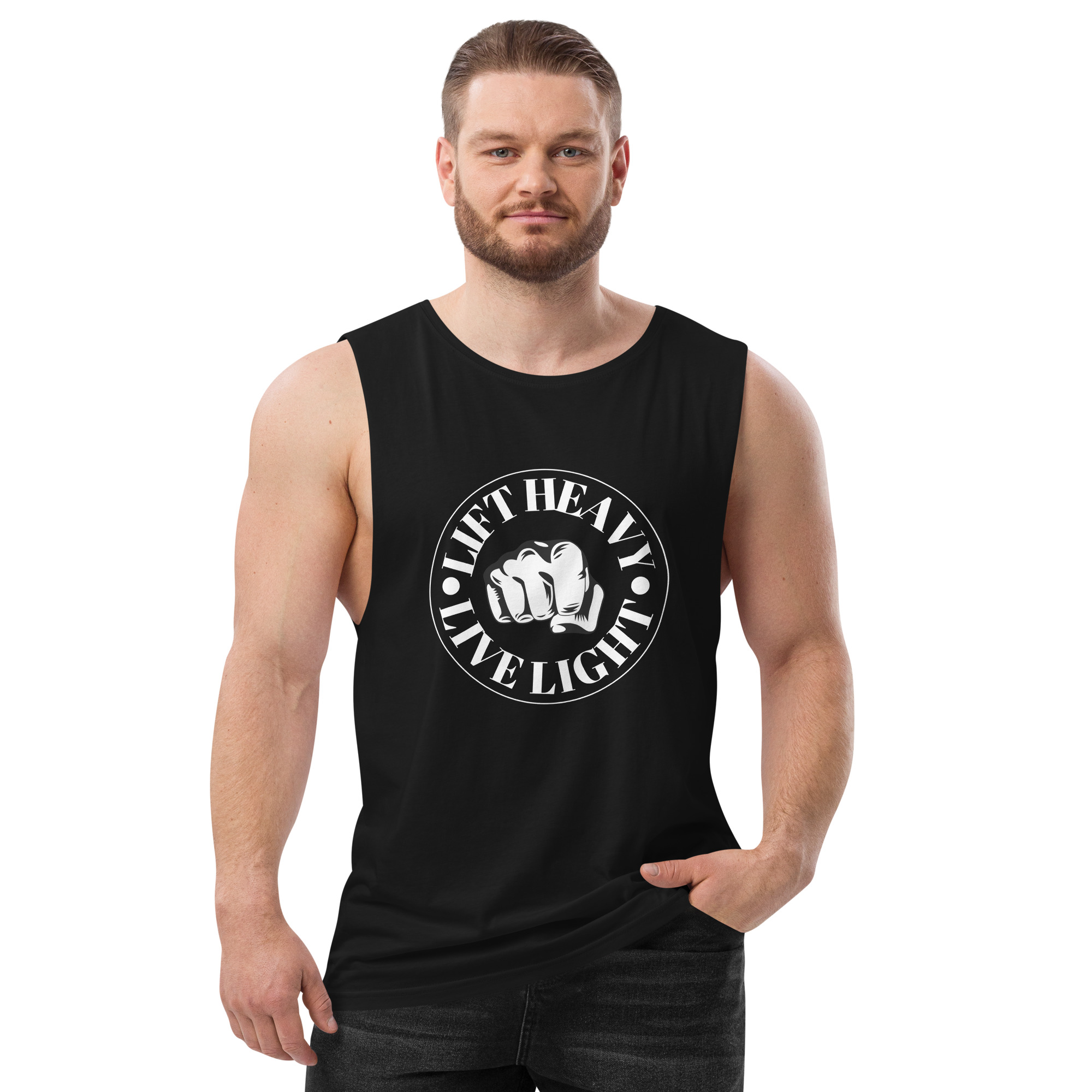 lift heavy live light men’s drop arm tank top lift heavy live light men’s drop arm tank top