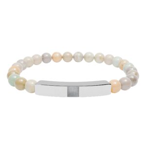 engravable natural stone bead bracelet — stretch bar bracelet for men & women