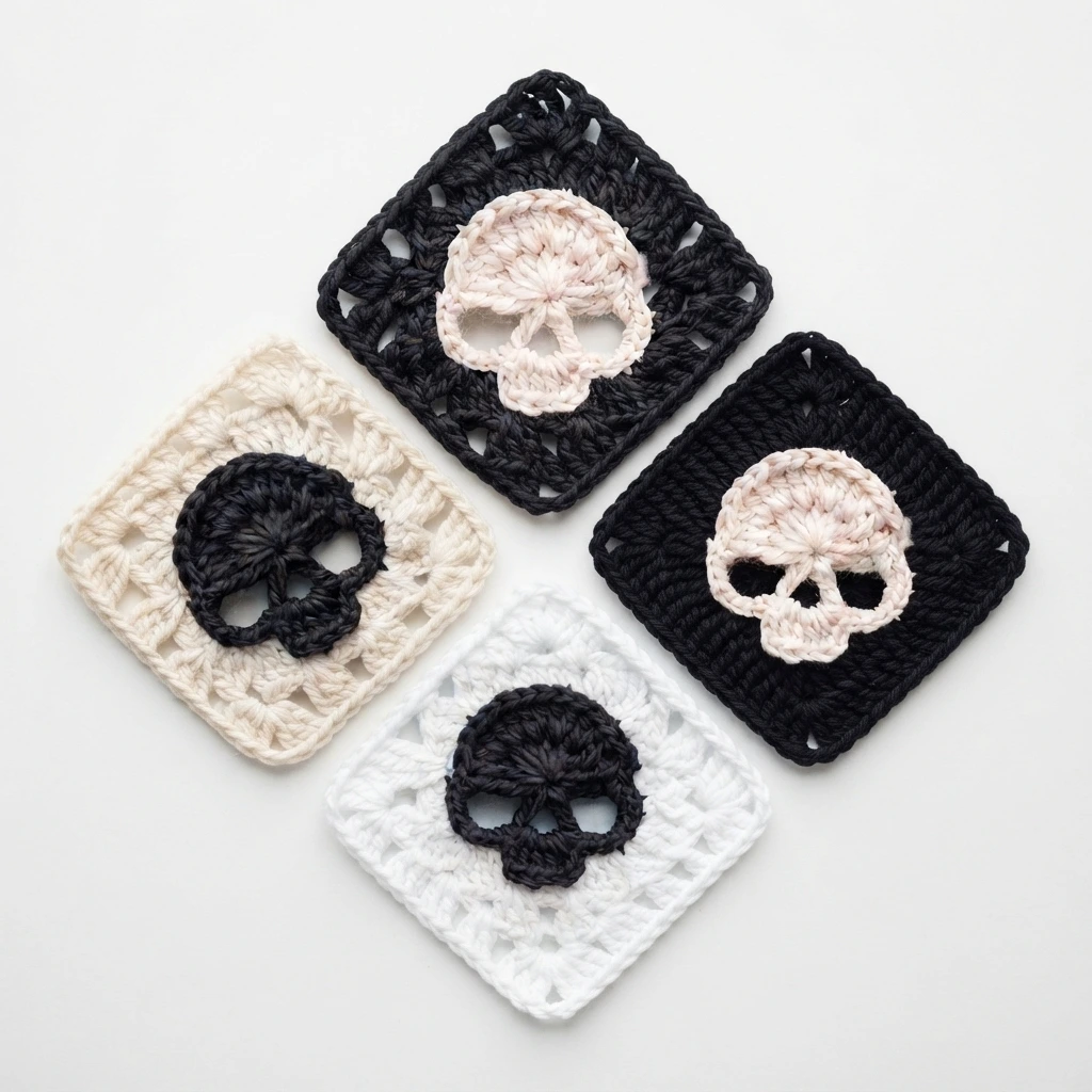 crochet skull granny square