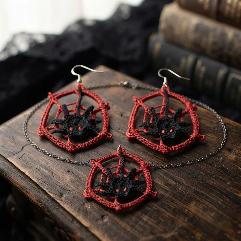 crochet spider web earrings