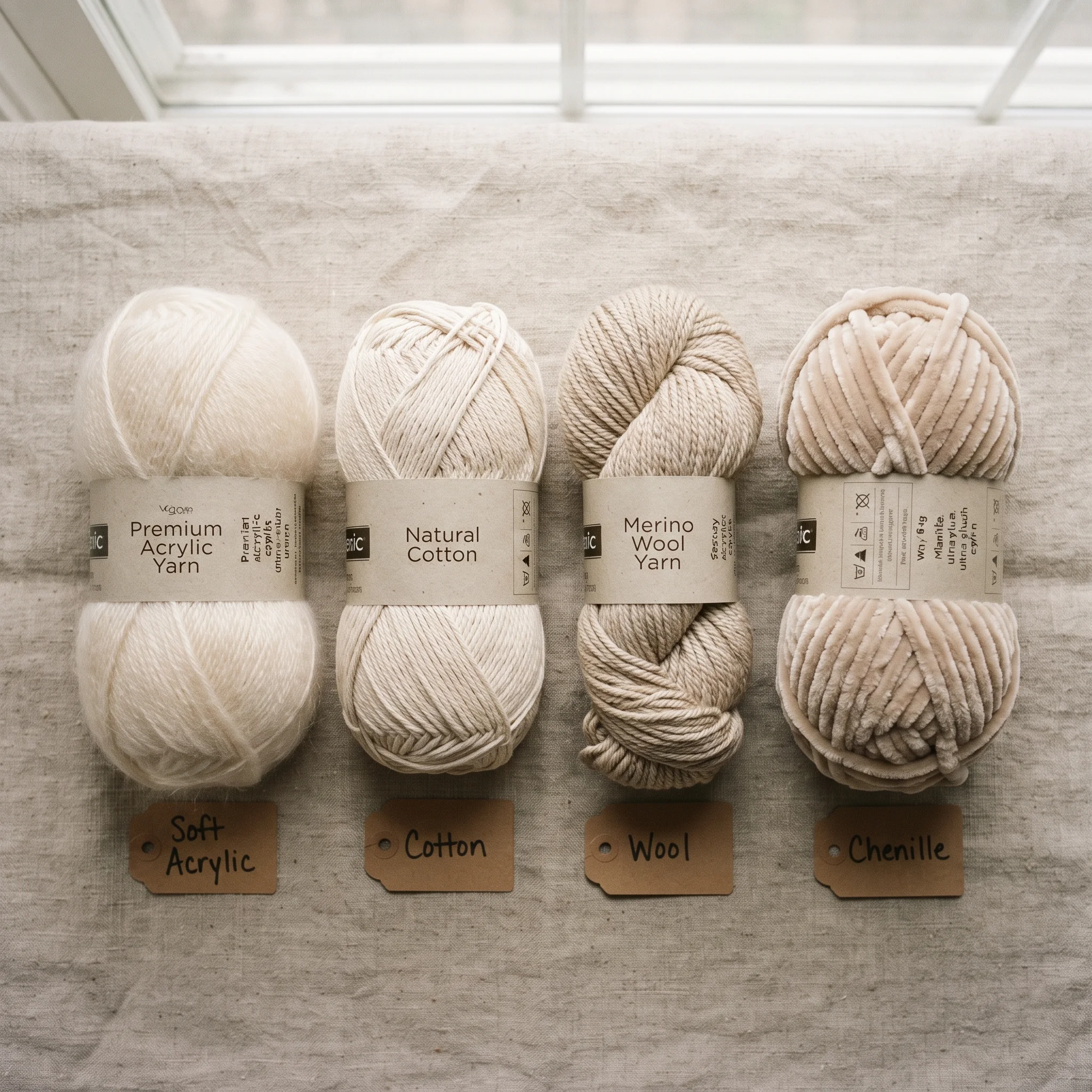 Skeins of acrylic, cotton, wool and chenille yarn for crochet blankets