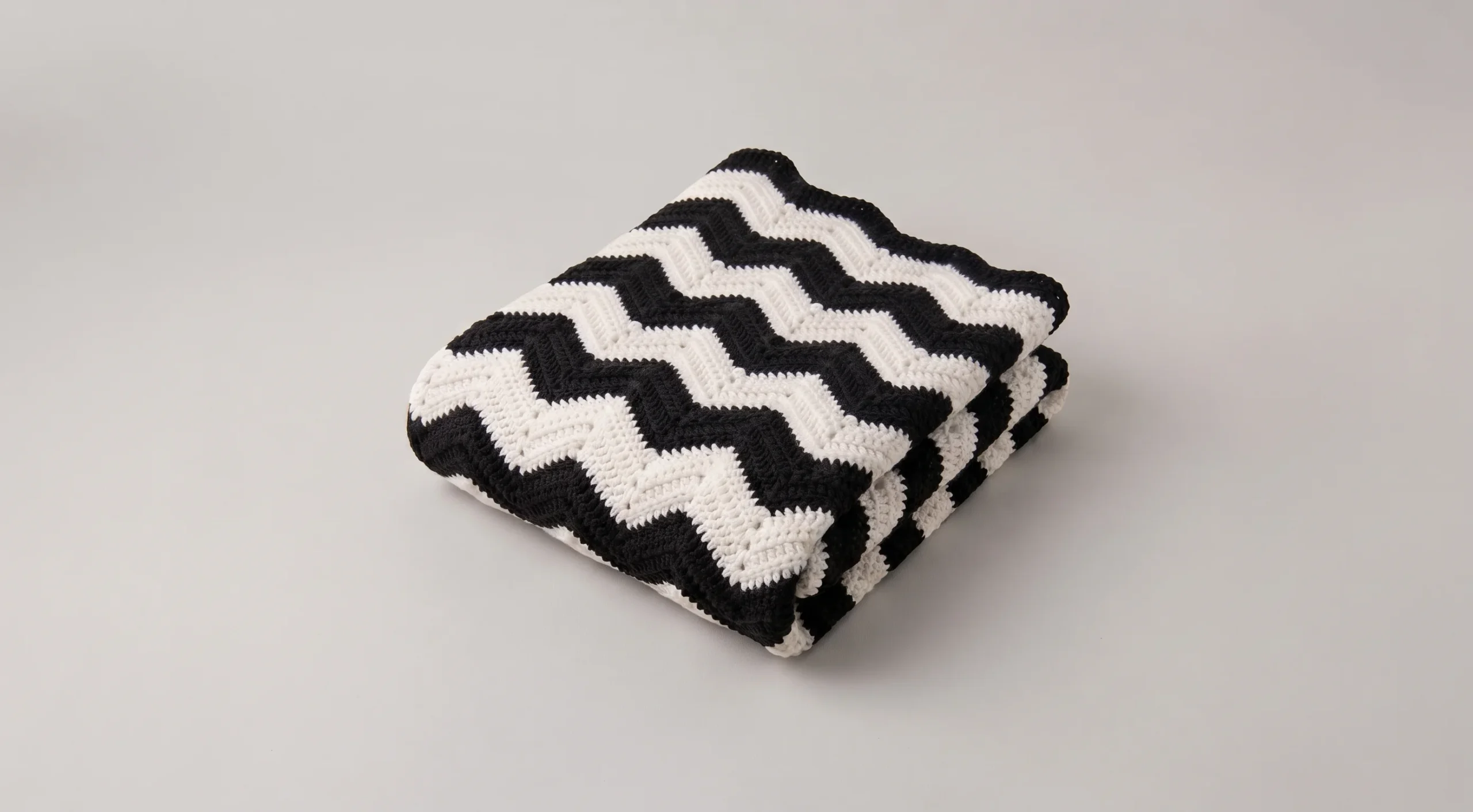Black and white chevron crochet throw blanket