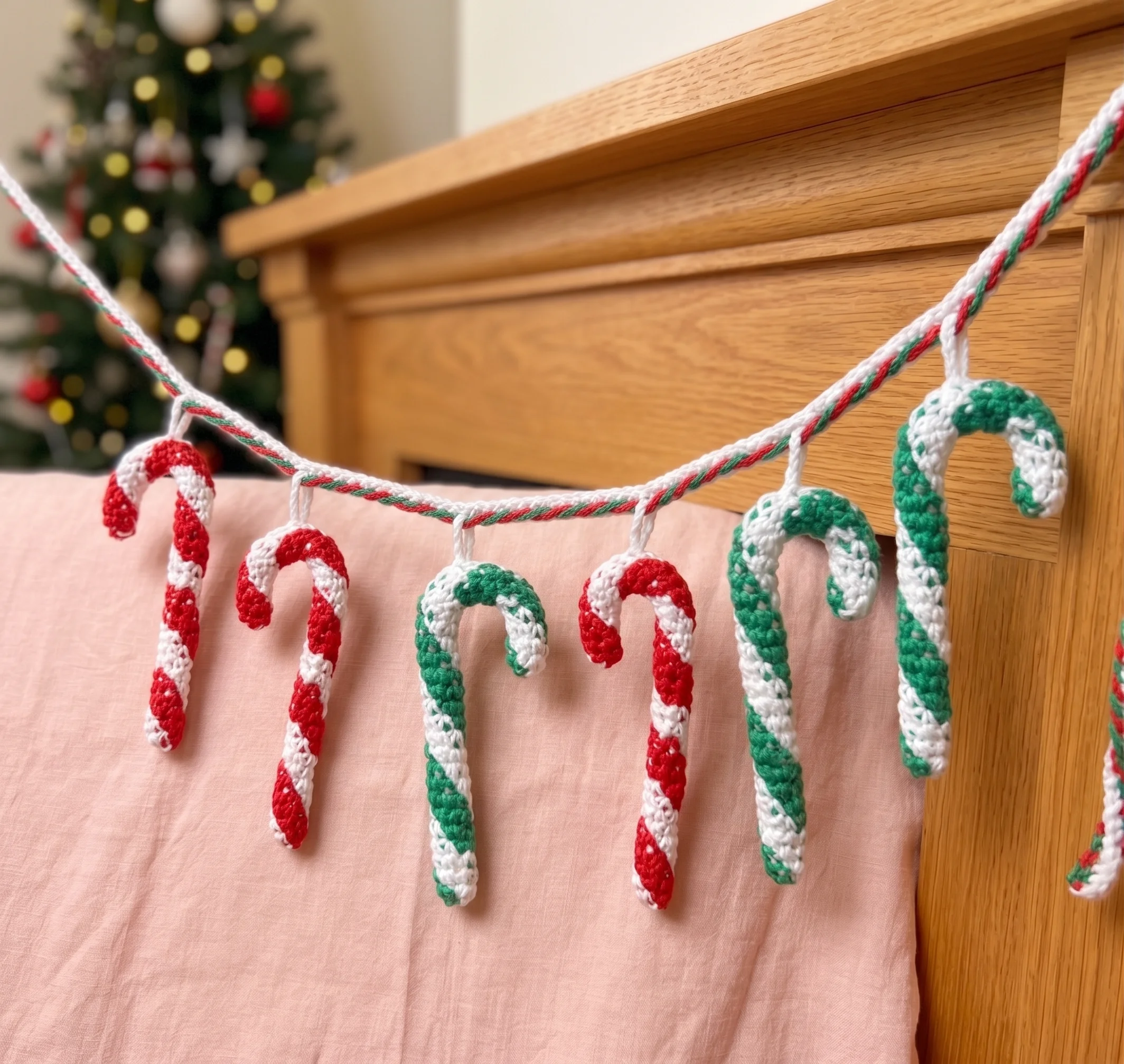 crochet candy cane garland christmas tree bunting