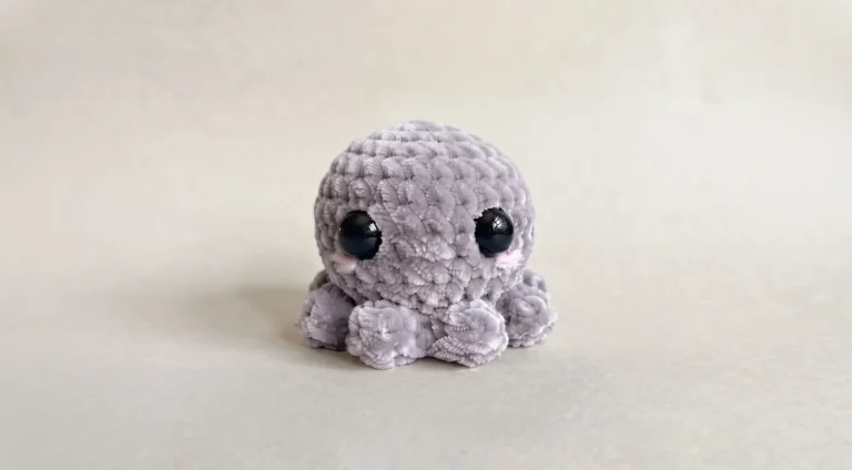 Cute mini crochet octopus with bobble tentacles and pink cheeks