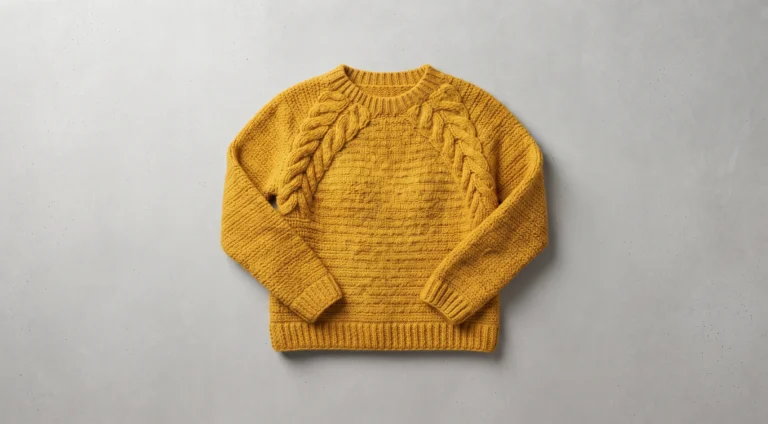 Crochet pullover sweater with cabled raglan yoke