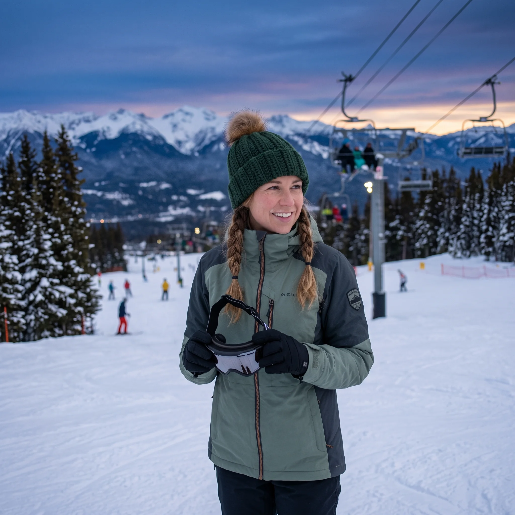 Crochet ribbed beanie worn outdoors