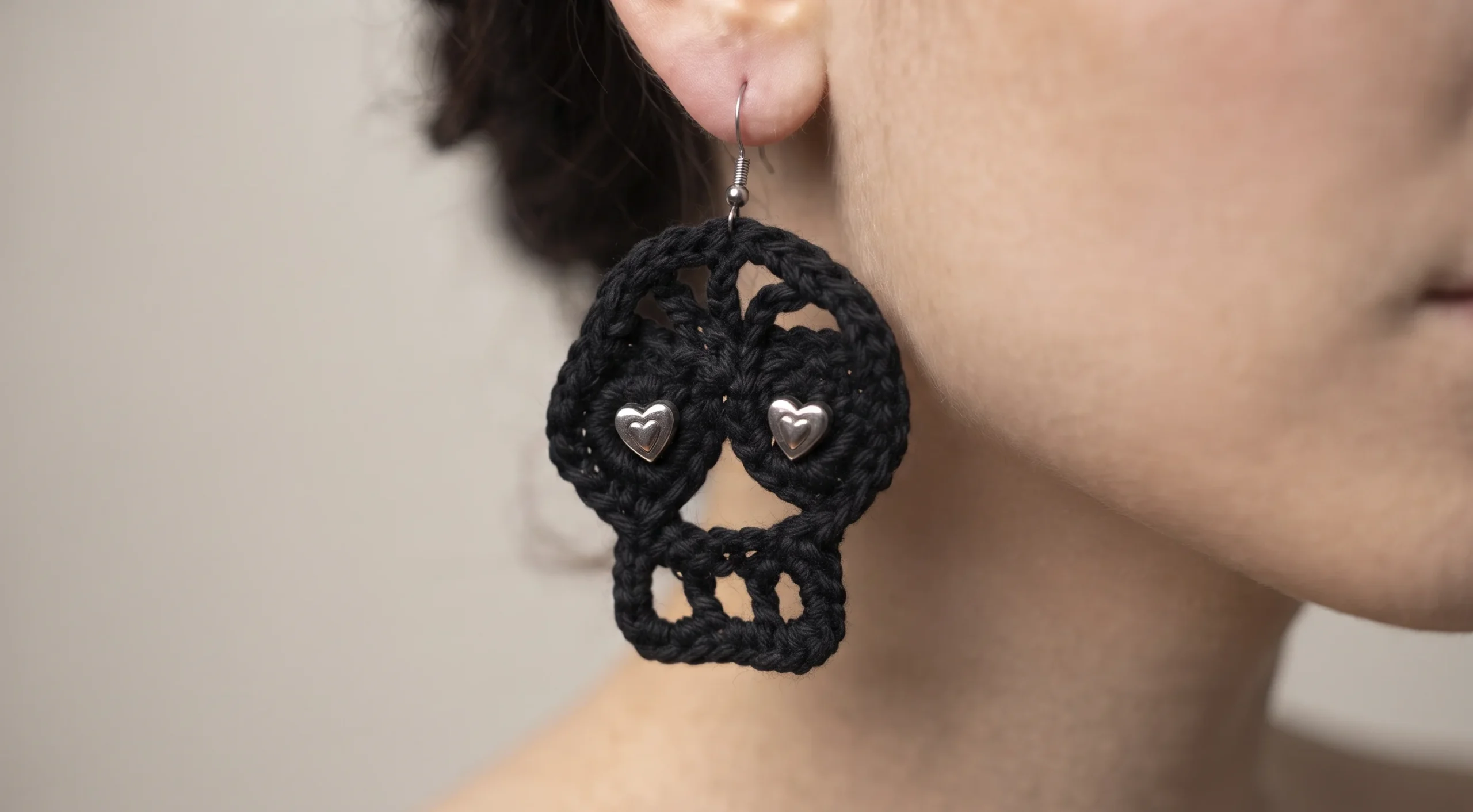 Lacy crochet skull earrings with bead eyes