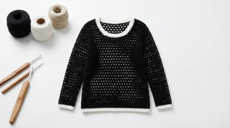 Easy crochet summer sweater worn with jeans