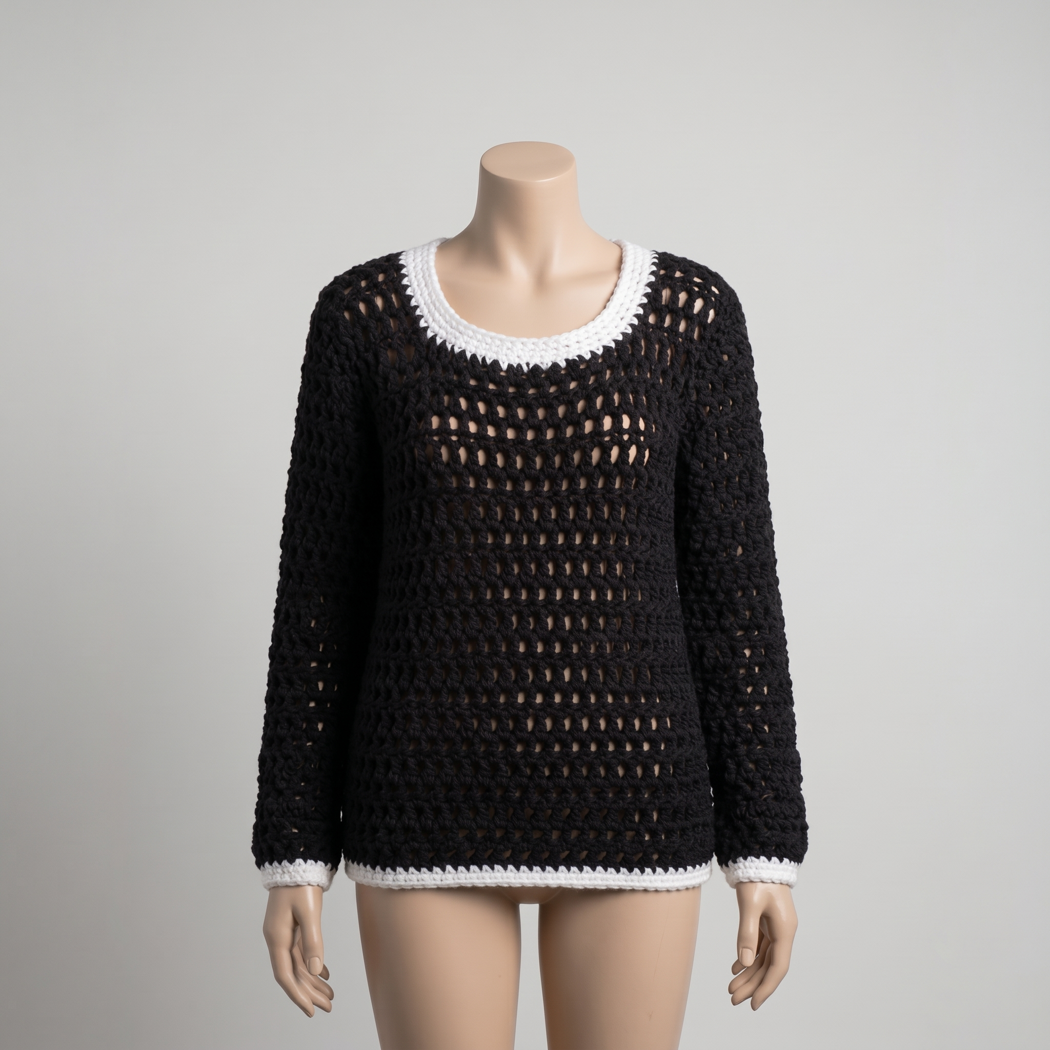 crochet summer sweater on dummy