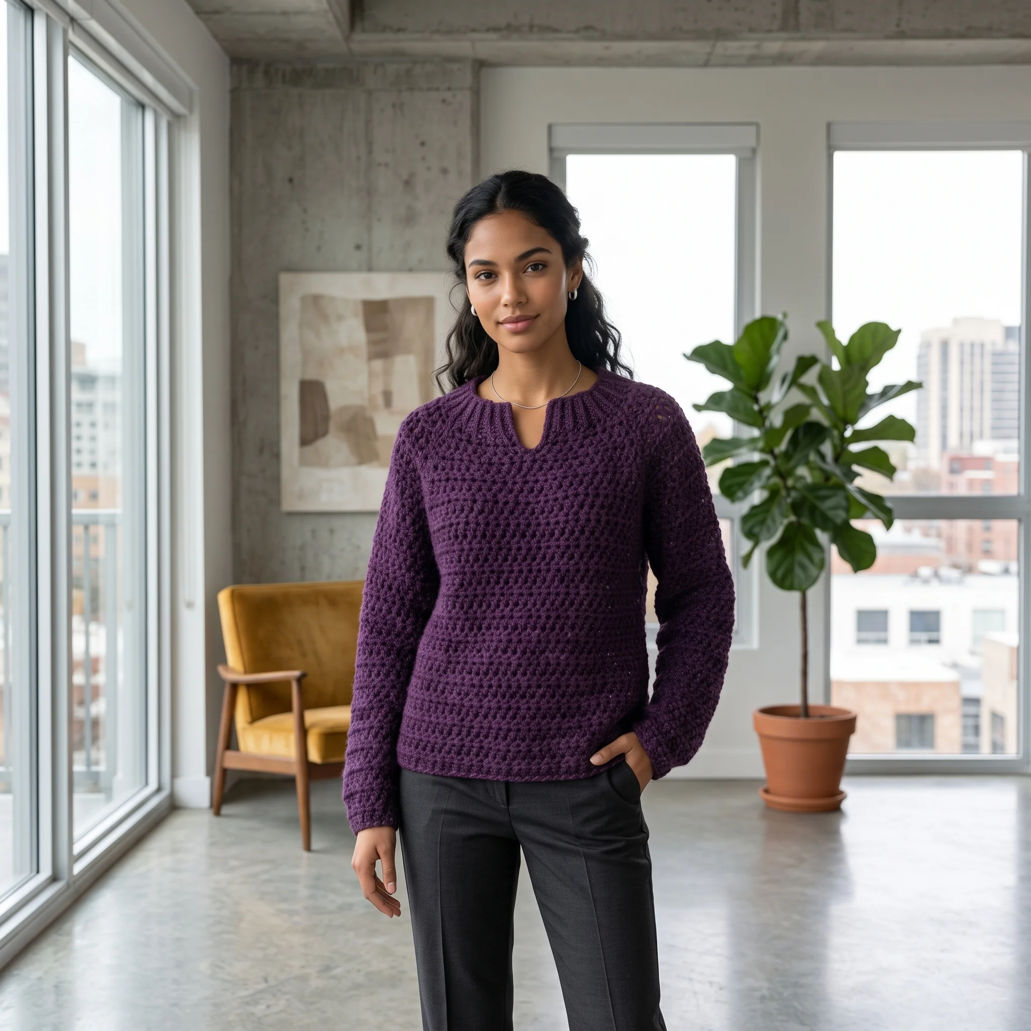 Relaxed fit easy crochet sweater styled casually