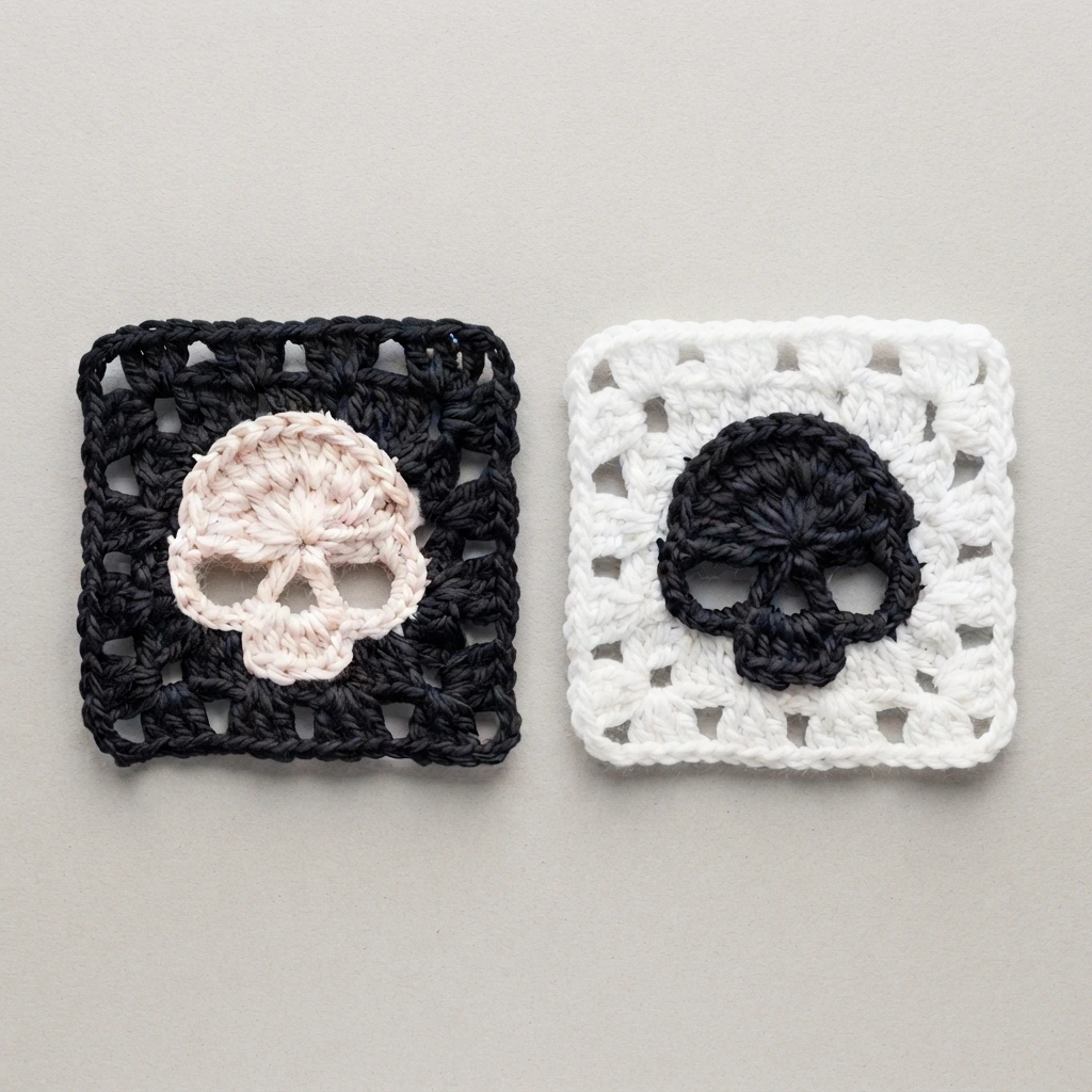 Skull granny square patches