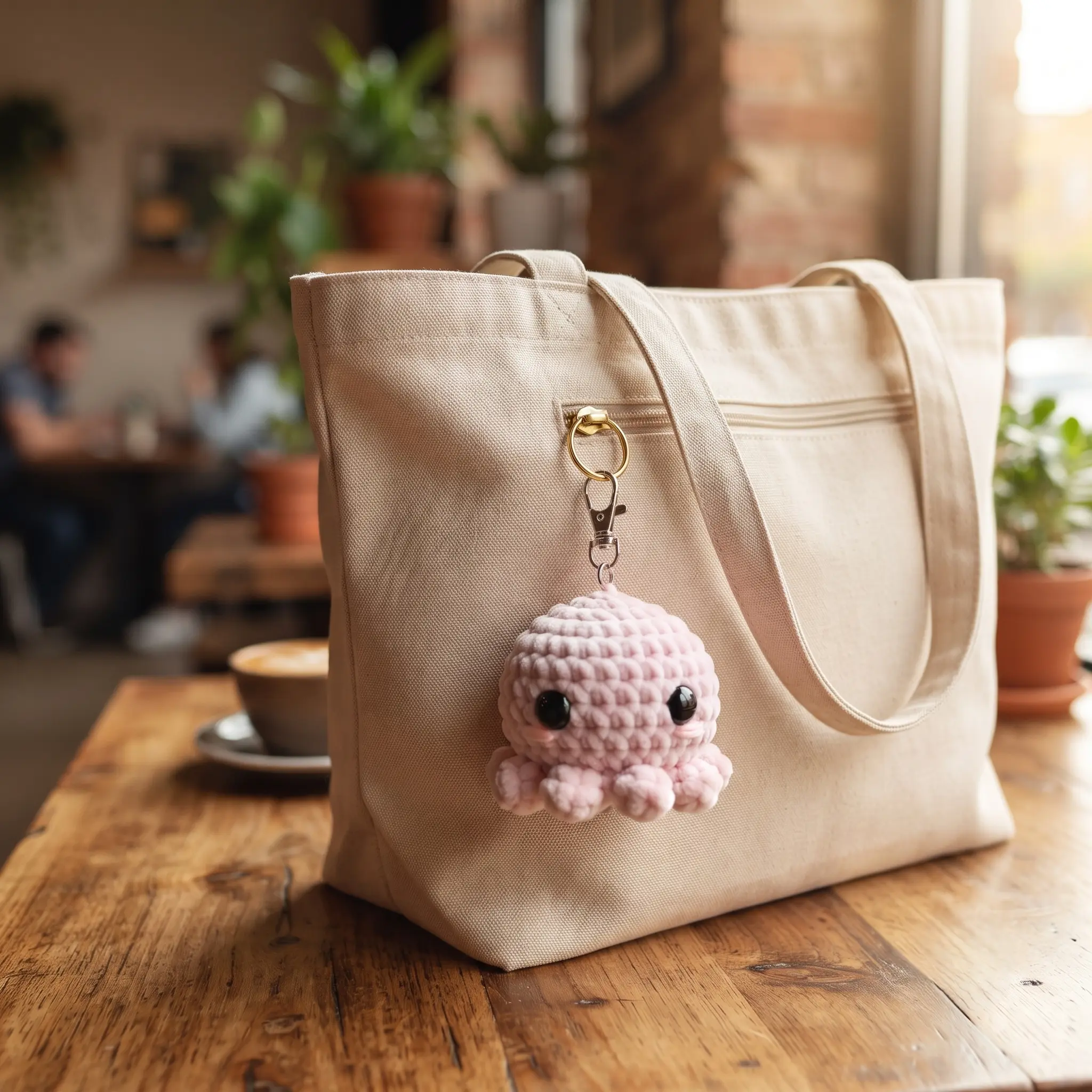 no-sew-crochet-octopus-amigurumi-keychain-hanging-on-ladies-handbag