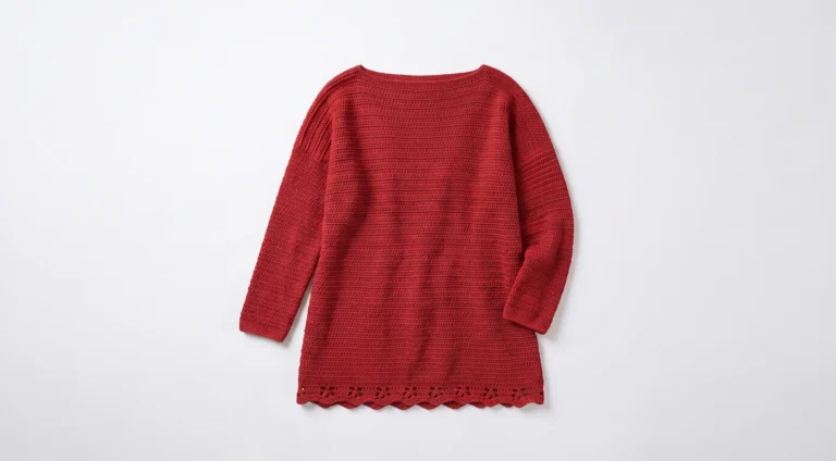 Oversized drop shoulder crochet sweater with scalloped hem