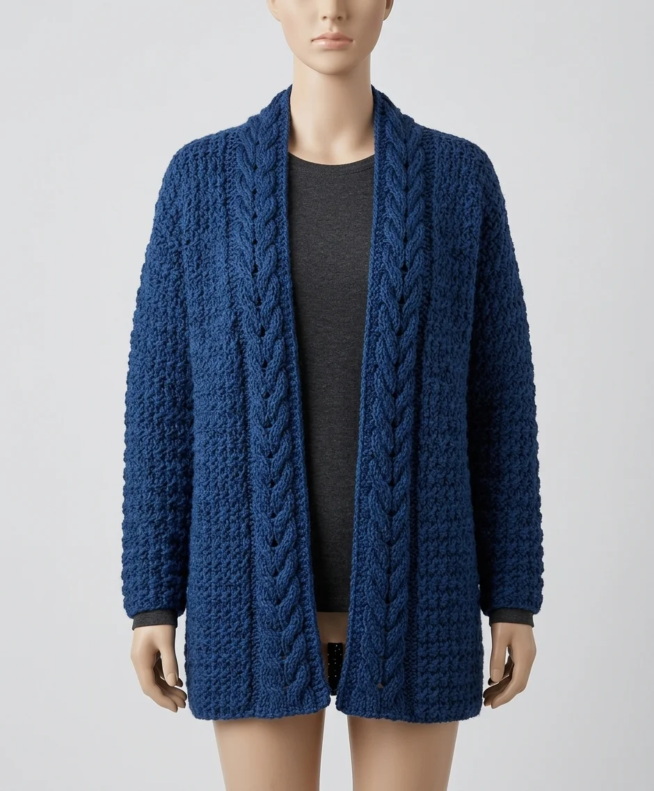Textured stitch detail on oversized crochet cardigan